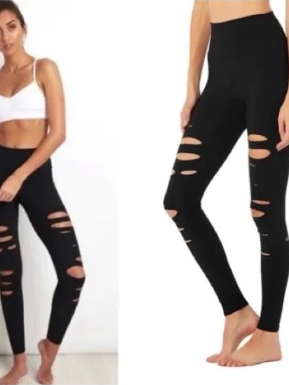 ALO Yoga Black High-Waist Distressed Leggings